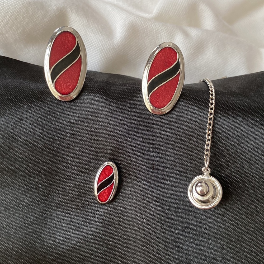 Red/Black Cuff Links and Tie Pin